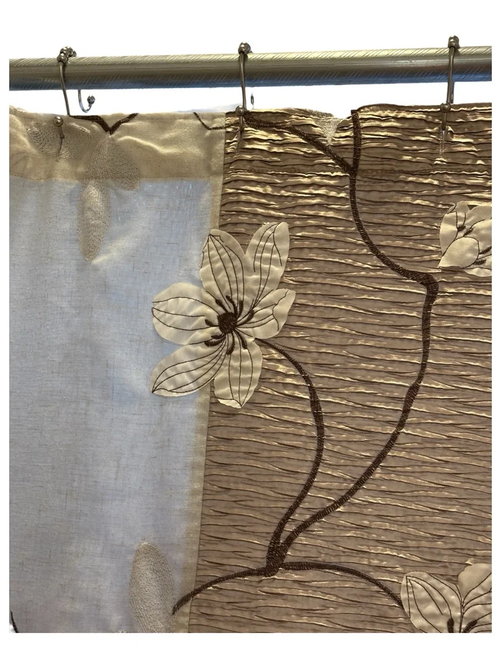 Croscill Magnolia Bronze Cloth Shower Curtain Embroidered Appliqué Flower Floral